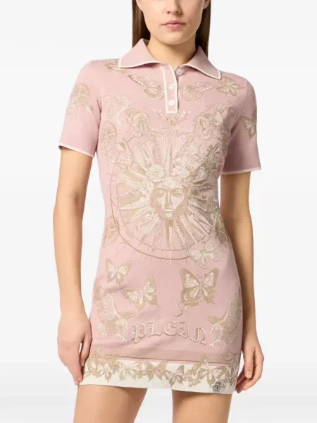 Rochie mini Philipp Plein cu broderie de costum roz