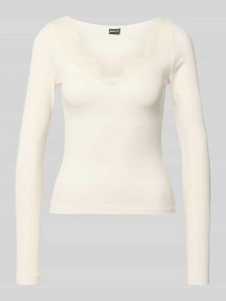 Longsleeve z dekoltem w serek i koronką Gina Tricot biała