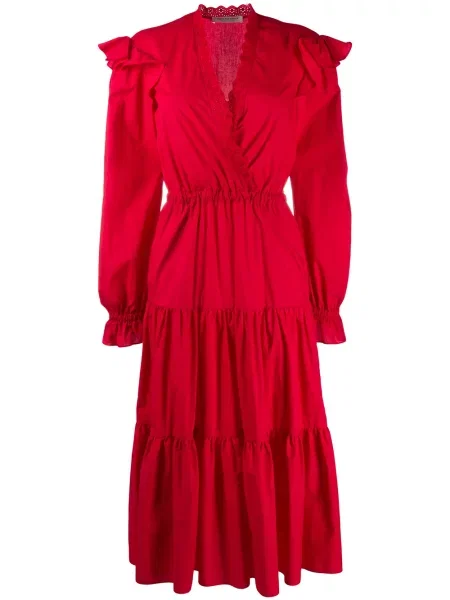 Rochie Philosophy Di Lorenzo Serafini cu broderie cu decolteu în V de costum roșu