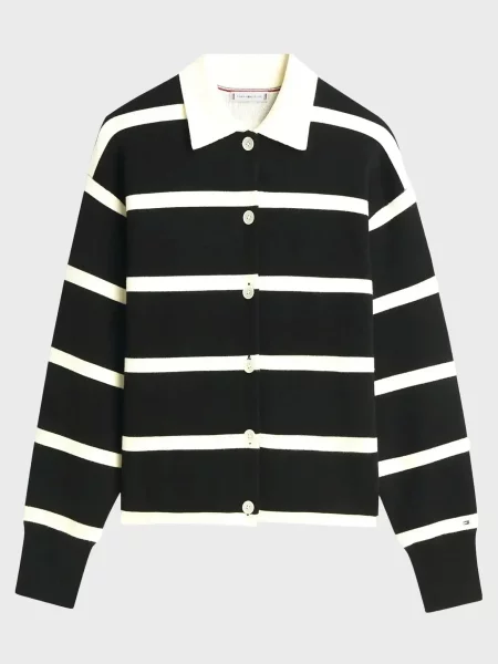 Вовняний смугастий кардиган Tommy Hilfiger чорний