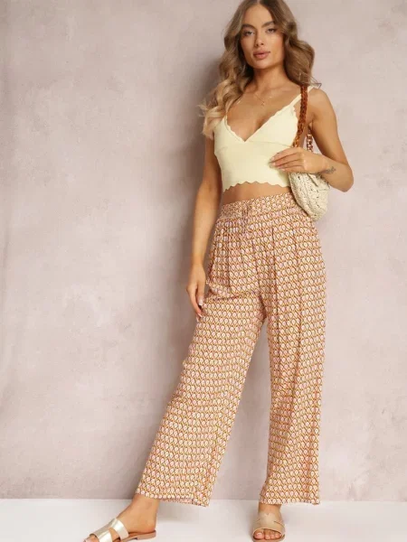 Spodnie z Szeroką Nogawką i Gumką w Pasie Dantha żółte