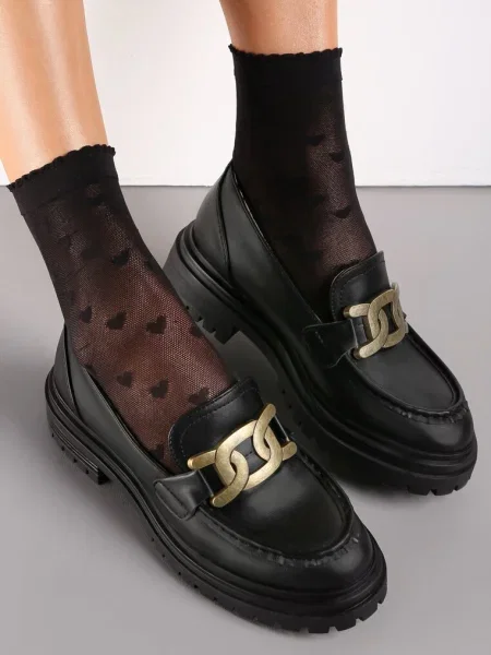 Mocasini cu talpă groasă și decorațiune metalică Cantia negri