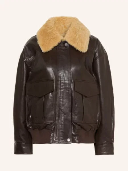 Weekend Max Mara Kožená Bunda Calata S Odnímatelným Límcem tmavě hnědá