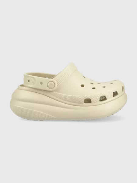 Crocs papuci Classic Crush Clog femei cu platforma bej