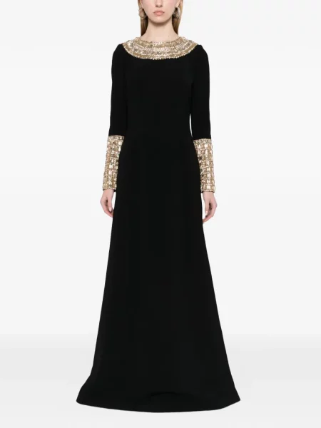 Rochie de seară Dina Melwani cu broderie din crep negru