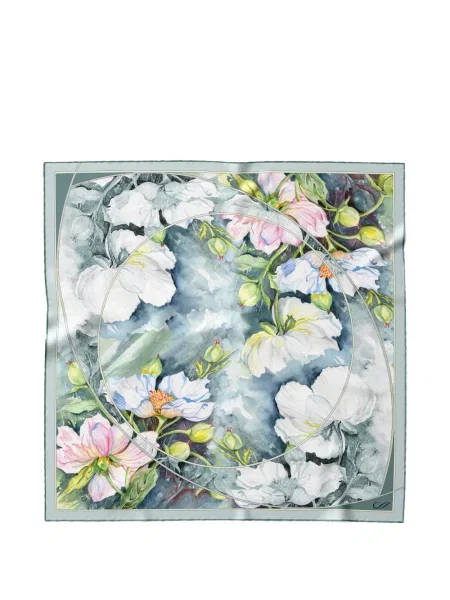 Fular Elizabetta de mătase cu model floral cu imagine albastru