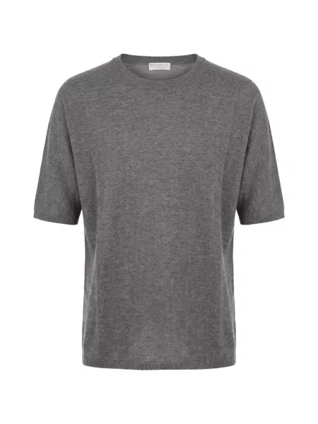 Tricou Brunello Cucinelli din cașmir cu decolteu rotund gri