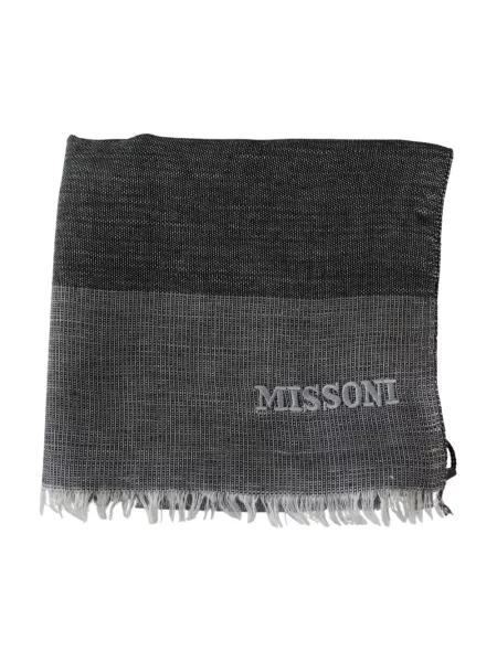 Szal Missoni wełniana w paski z paskiem szara