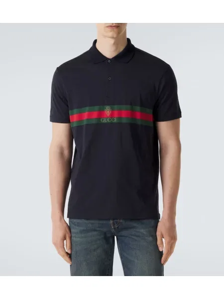 Tricou polo Gucci cu dungi din jerseu albastru