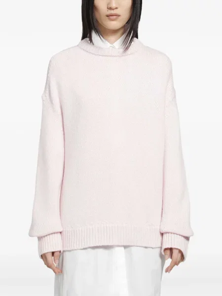 Lung pulover Jil Sander cu decolteu rotund roz
