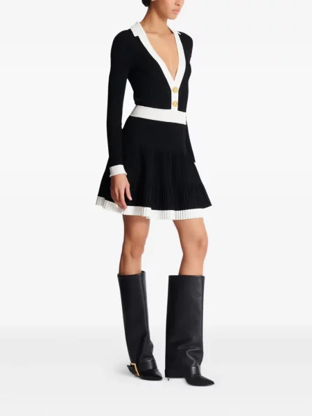 Megztas plisuotas suknele Balmain v formos iškirpte juoda