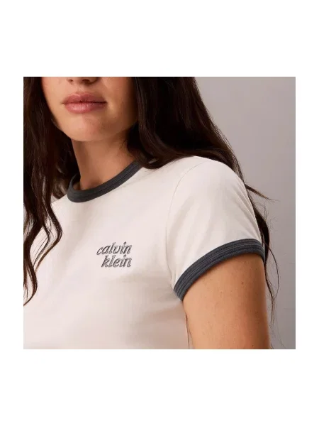 Calvin Klein Jeans majica za žene od pamuka s elastanom bijela
