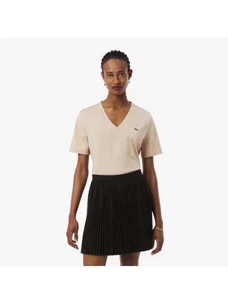 Lacoste T-Shirt O Luźnym Kroju Z Miękkiej Bawełny Z Dekoltem W Serek beżowa
