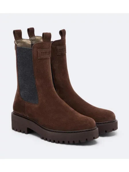 Botine chelsea Brunello Cucinelli din piele de căprioară maro
