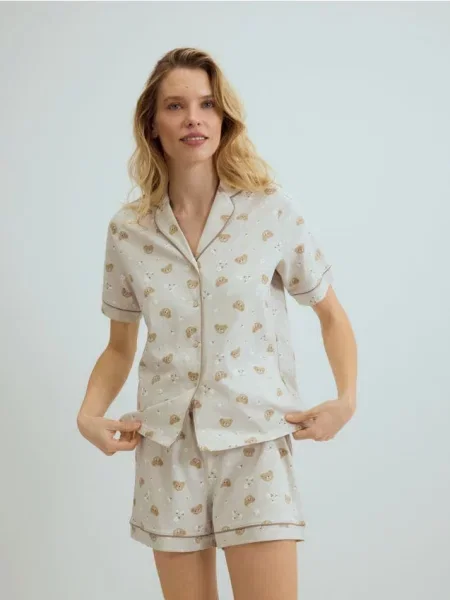 Reserved Set pijama din două piese cu imprimeu bej