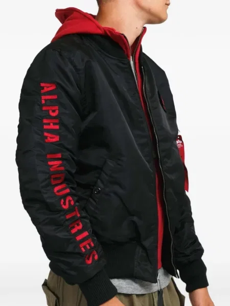 Geacă bomber Alpha Industries cu glugă cu imagine negru