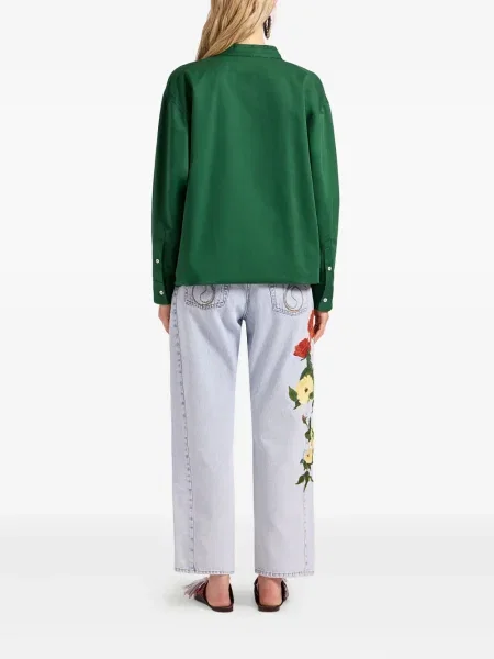 Blugi La Doublej cu broderie cu model floral albastru