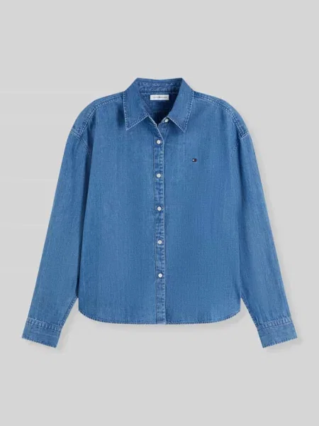 Koszula jeansowa o pudełkowym kroju z czystej bawełny Tommy Hilfiger błękitna