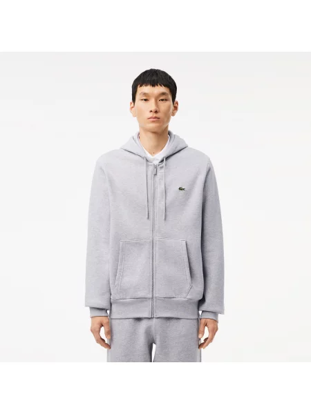 Lacoste Bluza Z Polaru Z Kieszenią Kangurkową I Zamkiem Błyskawicznym szara