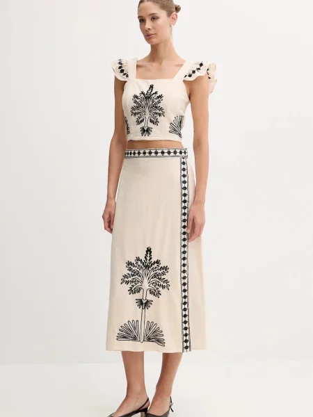 Блузка з домішкою льону Hoss Intropia з аплікацією бежевий