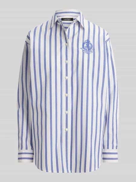 Bluzka koszulowa o kroju relaxed fit z czystej bawełny Lauren Ralph Lauren niebieska