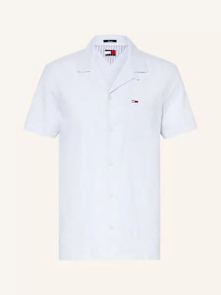 Tommy Jeans Košile S Krátkým Rukávem Regular Fit Se Lnem tmavě modrá