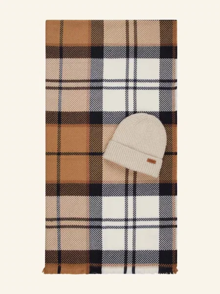 Barbour Zestaw Pendle: Szalik I Czapka weiss beżowa