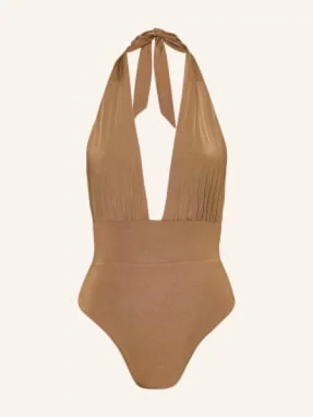 Max Mara Beachwear Strój Kąpielowy Z Wiązaniem Na Szyi Bchcalle beige beżowy