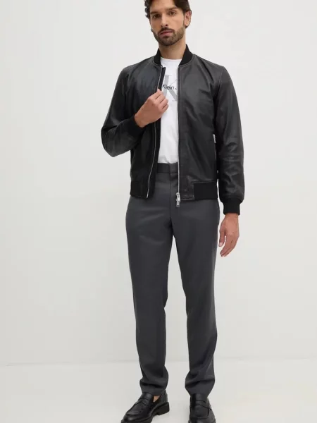 BOSS pantaloni de lana gri