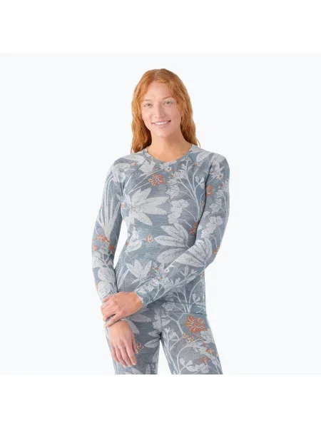Smartwool Merino Baselayer Crew Boxed Зимна тениска с цветя на небето сиво