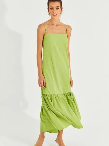 Rochie midi Cool & Sexy cu volane cu bretele verde