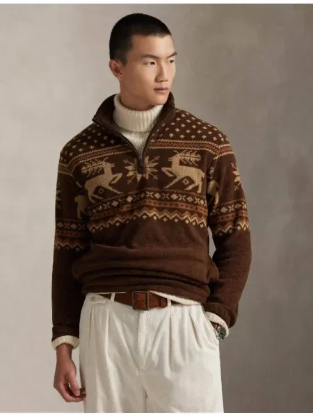 Pulover Polo Ralph Lauren din fleece maro