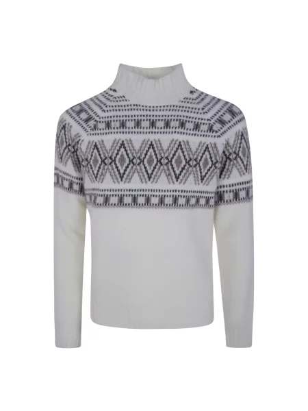 Lniany sweter z golfem Barba Napoli biały