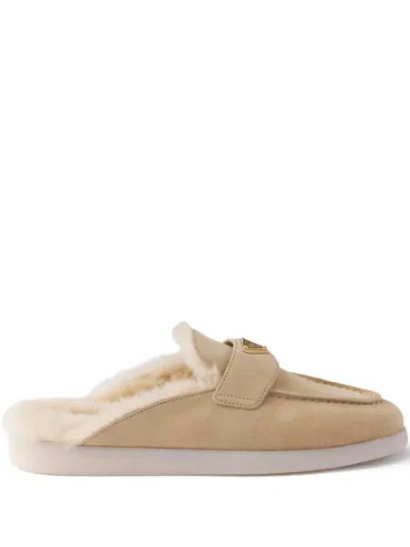 Papuci tip mules Prada din piele de căprioară