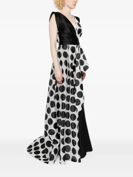 Rochie maxi Gemy Maalouf cu buline cu volane de costum alb
