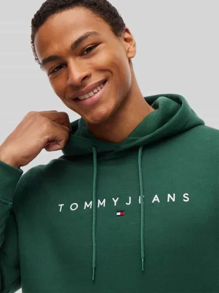 Bluza z kapturem o kroju regular fit z napisem z logo Tommy Jeans zielona