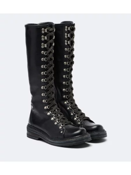 Botine Miu Miu cu șireturi din piele negru