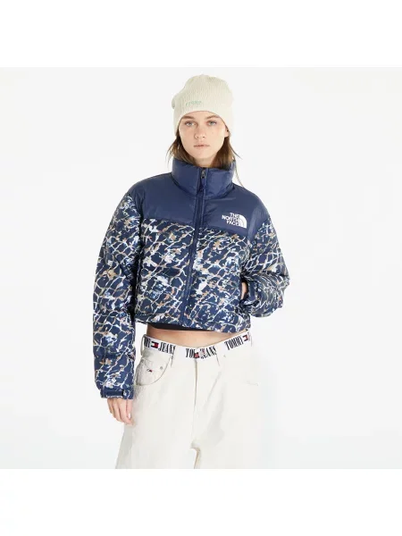 Krátká malá bunda The North Face s potiskem tmavě modrá