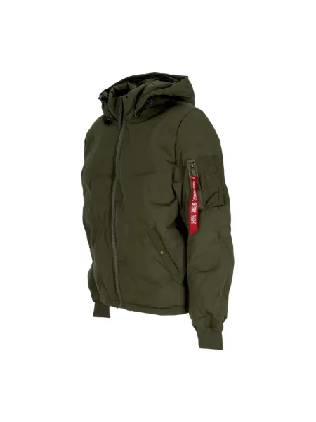 Lniana kurtka puchowa Alpha Industries z logo zielona