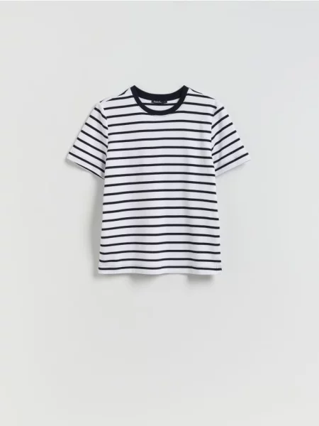 Reserved T-shirt z bawełny merceryzowanej granatowy