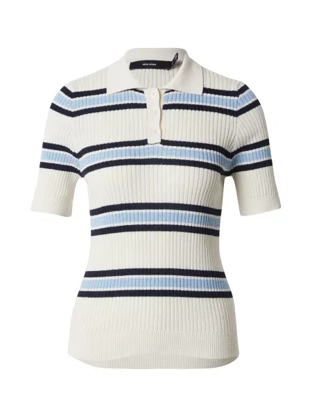 VERO MODA Tricou VMDAISY crem / albastru deschis negru