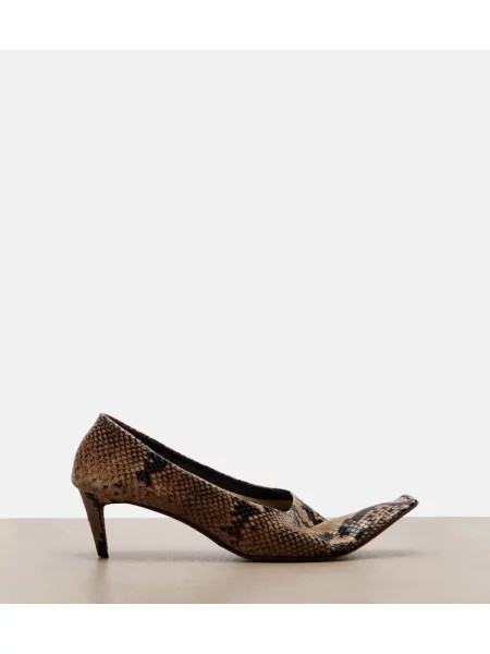 Pantofi cu toc Khaite din piele cu model piele de șarpe bej