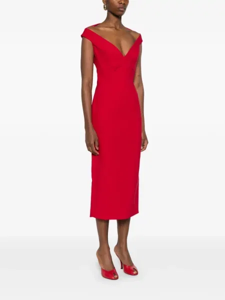 Rochie midi Solace London cu decolteu în V roșu