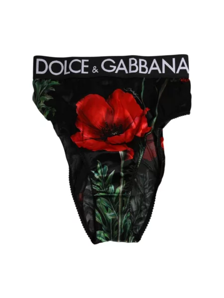 Haftowane majtki Dolce And Gabbana w kwiatki z siateczki czarne