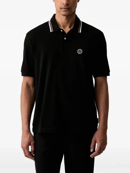 Tricou polo Armani Exchange cu dungi cu autograf negru