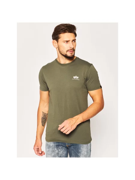 Футболка Alpha Industries Basic Small Logo темно-оливкова зелена