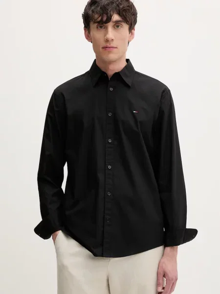 Tommy Jeans cămașă pentru bărbați din negru