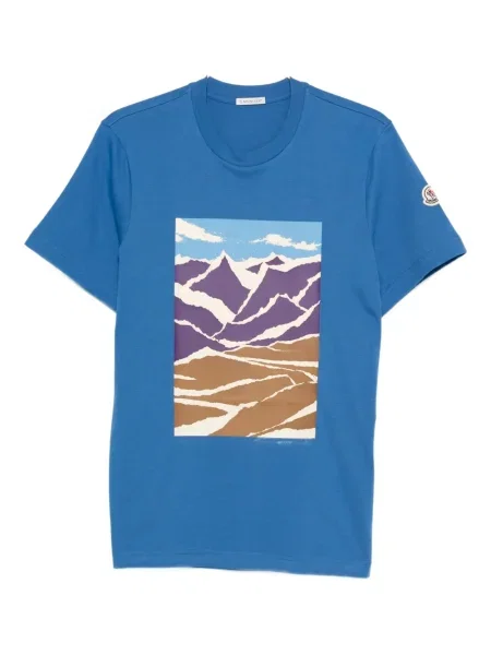 Tricou Moncler cu imagine scurt albastru