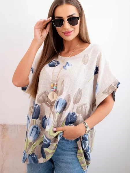 Cămașă Kesi Włoski cu model floral bej