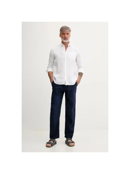 Vilebrequin Koszula Lniana Caroubis O Kroju Comfort Fit weiss biała